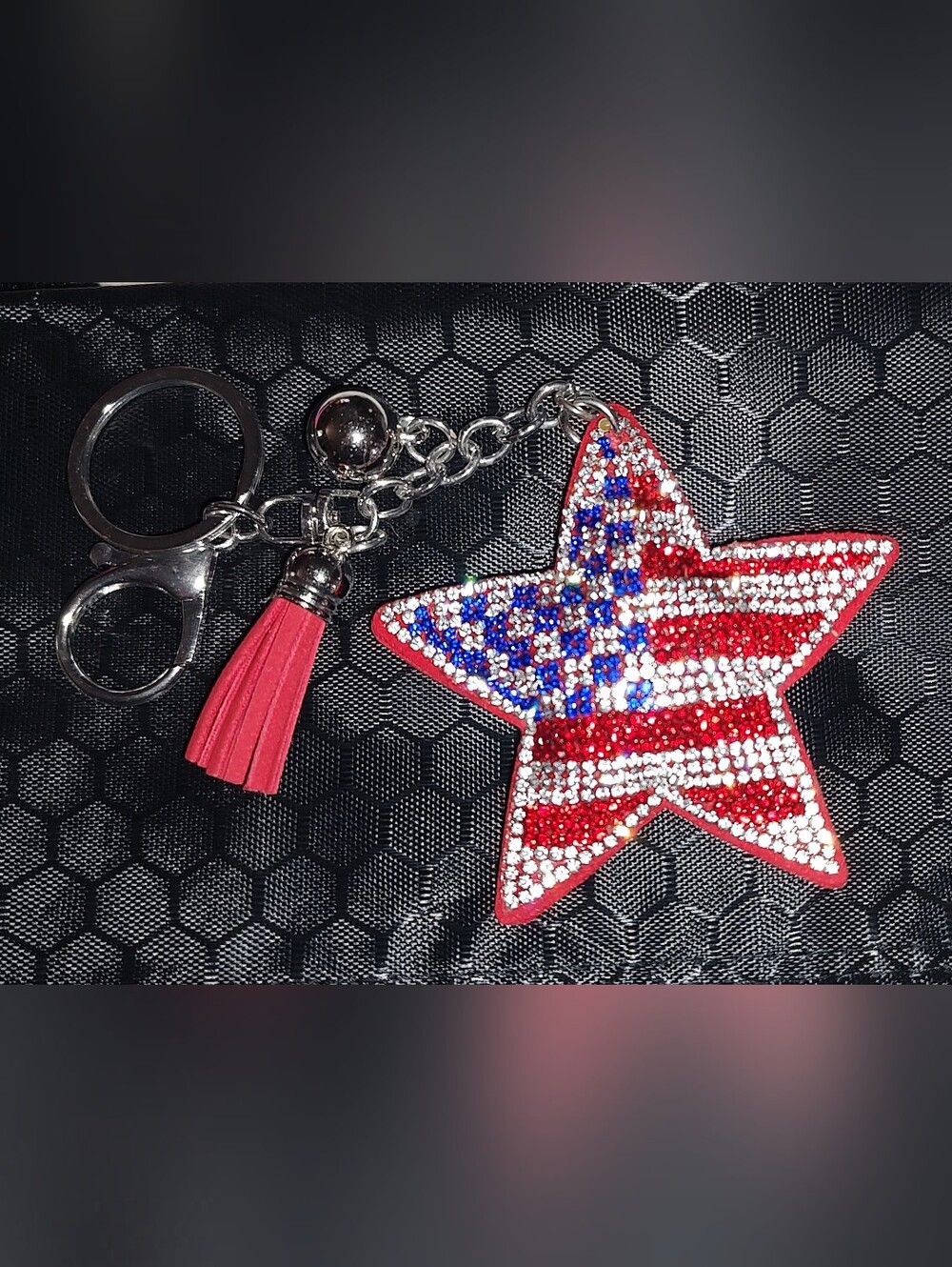 New! Rhinestone USA Flag Star Shape Keychain/Bag Charm